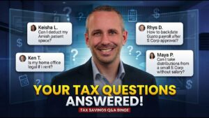 Small business tax questions answered, including S Corp tax strategies, home office deductions, payroll, and retirement planning.
