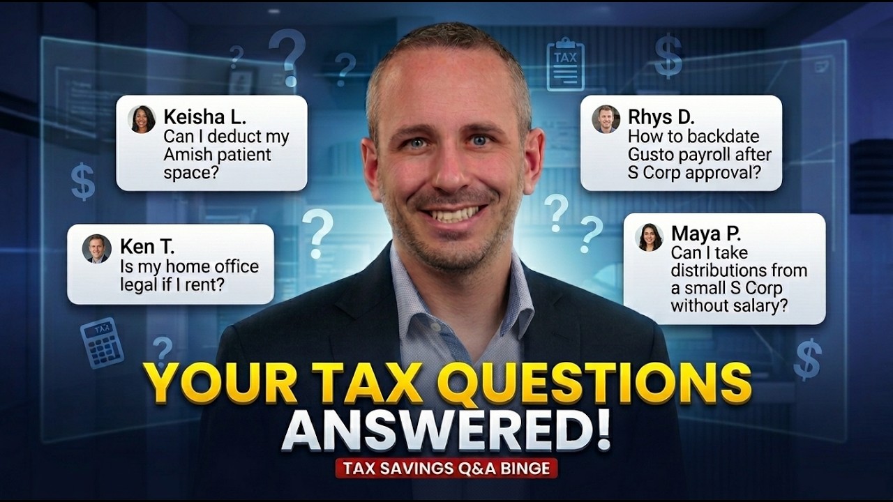 Small business tax questions answered, including S Corp tax strategies, home office deductions, payroll, and retirement planning.